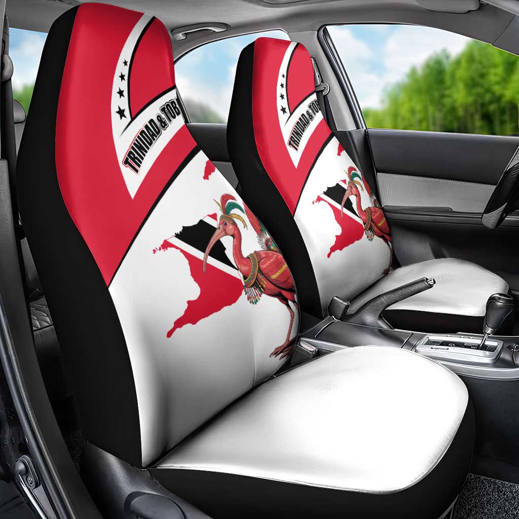 Trinidad and Tobago National Map Car Seat Cover with Scarlet Ibis and Coat of Arms on Red White Star Theme - Wonder Print Shop