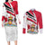 Trinidad and Tobago National Map Couples Matching Long Sleeve Bodycon Dress and Long Sleeve Button Shirt with Scarlet Ibis and Coat of Arms on Red White Star Theme - Wonder Print Shop