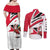 Trinidad and Tobago National Map Couples Matching Off Shoulder Maxi Dress and Long Sleeve Button Shirt with Scarlet Ibis and Coat of Arms on Red White Star Theme - Wonder Print Shop