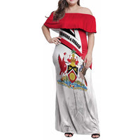 Trinidad and Tobago National Map Family Matching Off Shoulder Maxi Dress and Hawaiian Shirt with Scarlet Ibis and Coat of Arms on Red White Star Theme - Wonder Print Shop