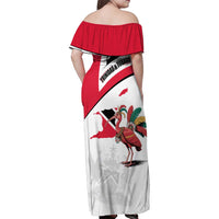 Trinidad and Tobago National Map Family Matching Off Shoulder Maxi Dress and Hawaiian Shirt with Scarlet Ibis and Coat of Arms on Red White Star Theme - Wonder Print Shop