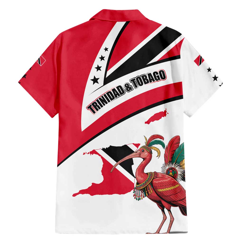 Trinidad and Tobago National Map Family Matching Off Shoulder Short Dress and Hawaiian Shirt with Scarlet Ibis and Coat of Arms on Red White Star Theme - Wonder Print Shop
