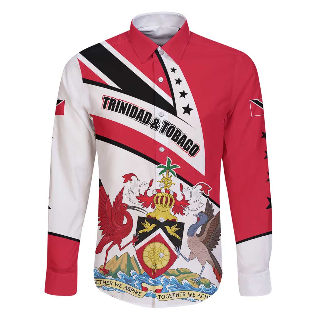 Trinidad and Tobago National Map Family Matching Puletasi and Hawaiian Shirt with Scarlet Ibis and Coat of Arms on Red White Star Theme - Wonder Print Shop