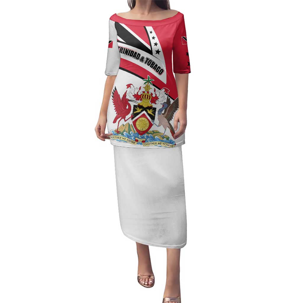 Trinidad and Tobago National Map Family Matching Puletasi and Hawaiian Shirt with Scarlet Ibis and Coat of Arms on Red White Star Theme - Wonder Print Shop