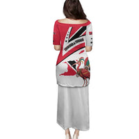 Trinidad and Tobago National Map Family Matching Puletasi and Hawaiian Shirt with Scarlet Ibis and Coat of Arms on Red White Star Theme - Wonder Print Shop