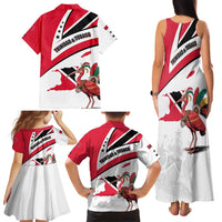 Trinidad and Tobago National Map Family Matching Tank Maxi Dress and Hawaiian Shirt with Scarlet Ibis and Coat of Arms on Red White Star Theme - Wonder Print Shop