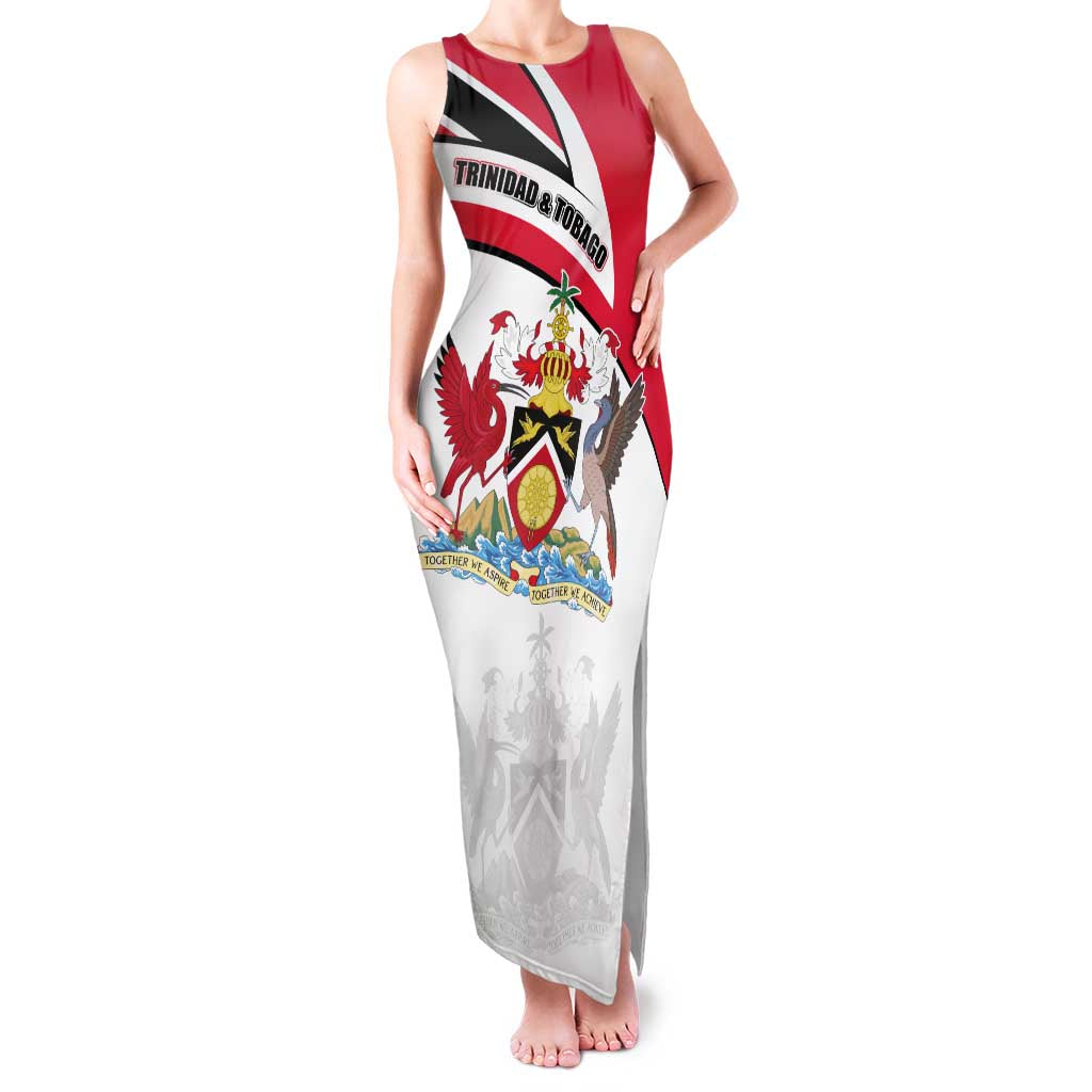 Trinidad and Tobago National Map Family Matching Tank Maxi Dress and Hawaiian Shirt with Scarlet Ibis and Coat of Arms on Red White Star Theme - Wonder Print Shop