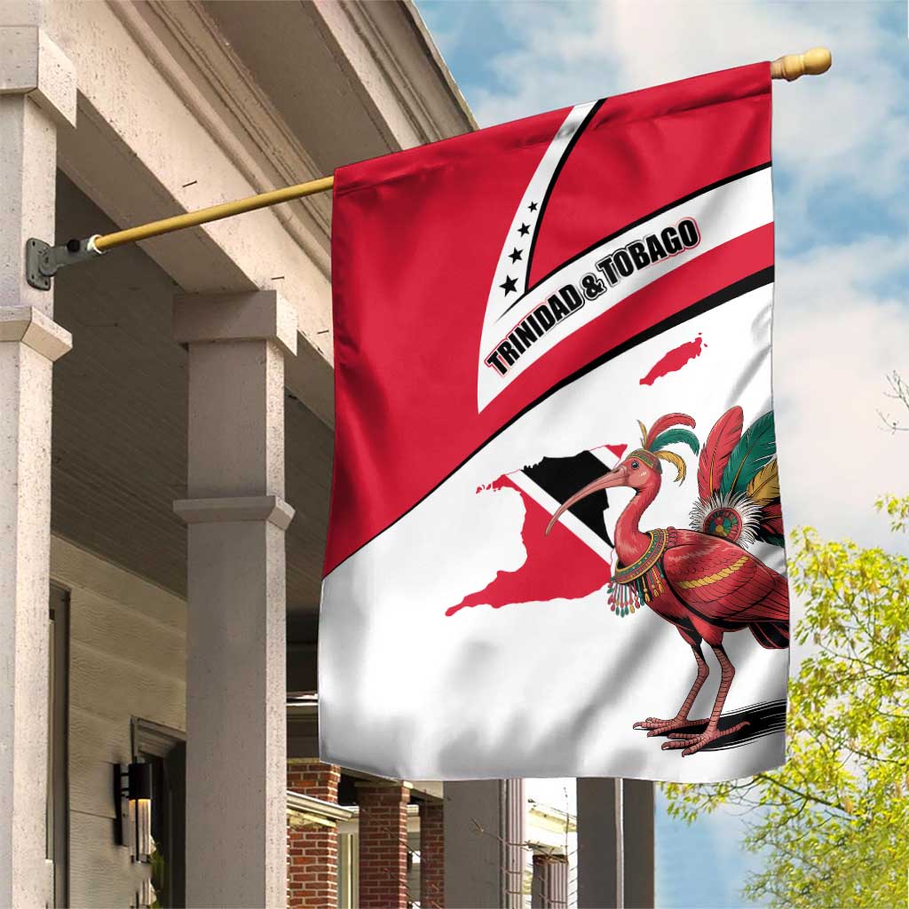 Trinidad and Tobago National Map Garden Flag with Scarlet Ibis and Coat of Arms on Red White Star Theme - Wonder Print Shop