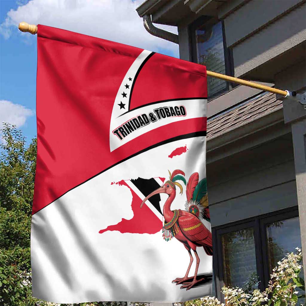 Trinidad and Tobago National Map Garden Flag with Scarlet Ibis and Coat of Arms on Red White Star Theme - Wonder Print Shop