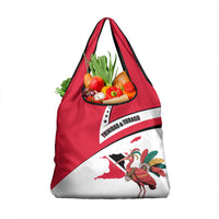 Trinidad and Tobago National Map Grocery Bag with Scarlet Ibis and Coat of Arms on Red White Star Theme - Wonder Print Shop