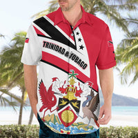Trinidad and Tobago National Map Hawaiian Shirt with Scarlet Ibis and Coat of Arms on Red White Star Theme - Wonder Print Shop