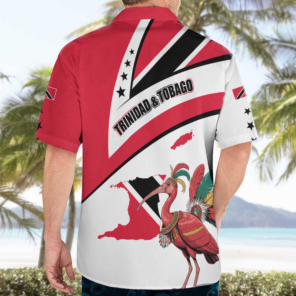Trinidad and Tobago National Map Hawaiian Shirt with Scarlet Ibis and Coat of Arms on Red White Star Theme - Wonder Print Shop