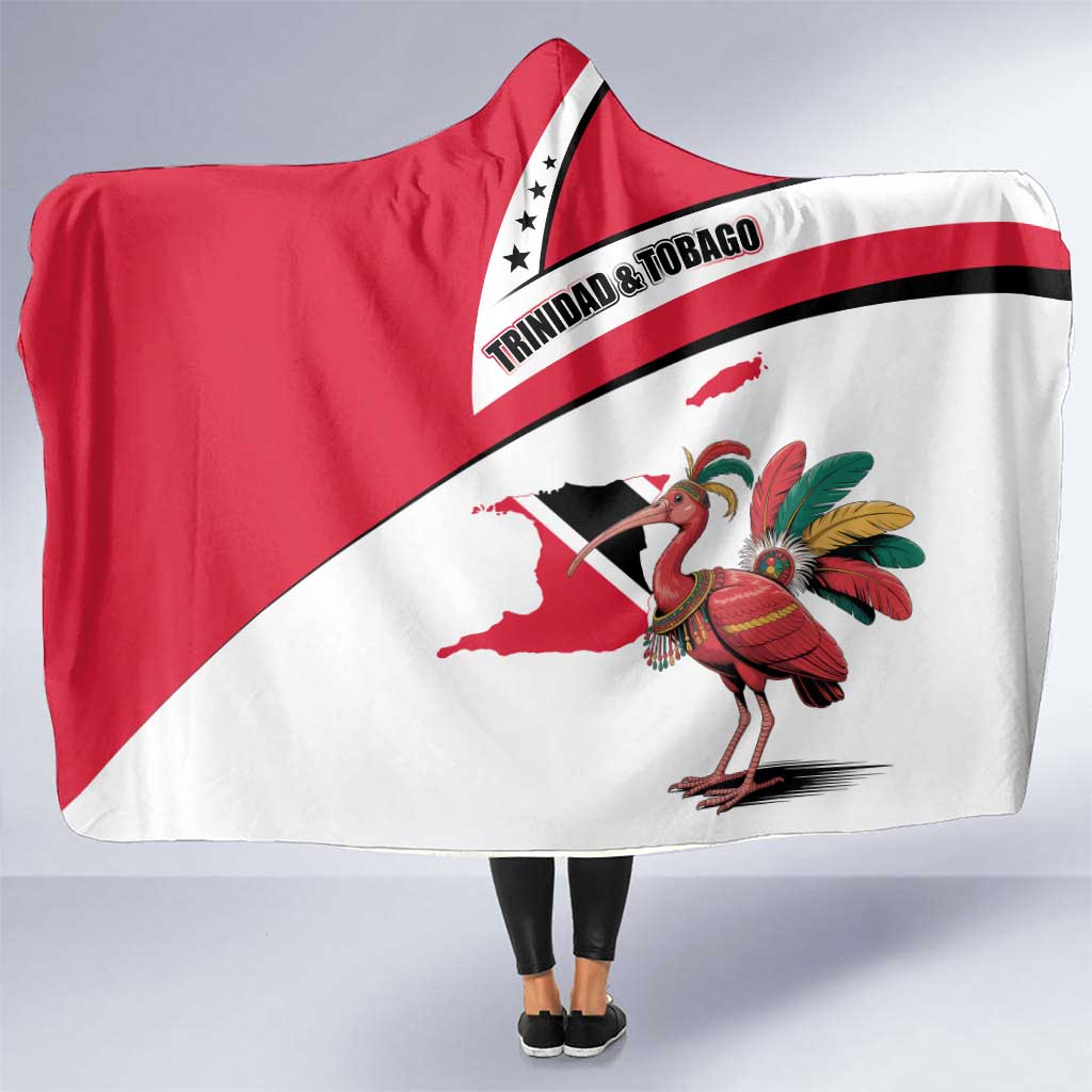 Trinidad and Tobago National Map Hooded Blanket with Scarlet Ibis and Coat of Arms on Red White Star Theme - Wonder Print Shop