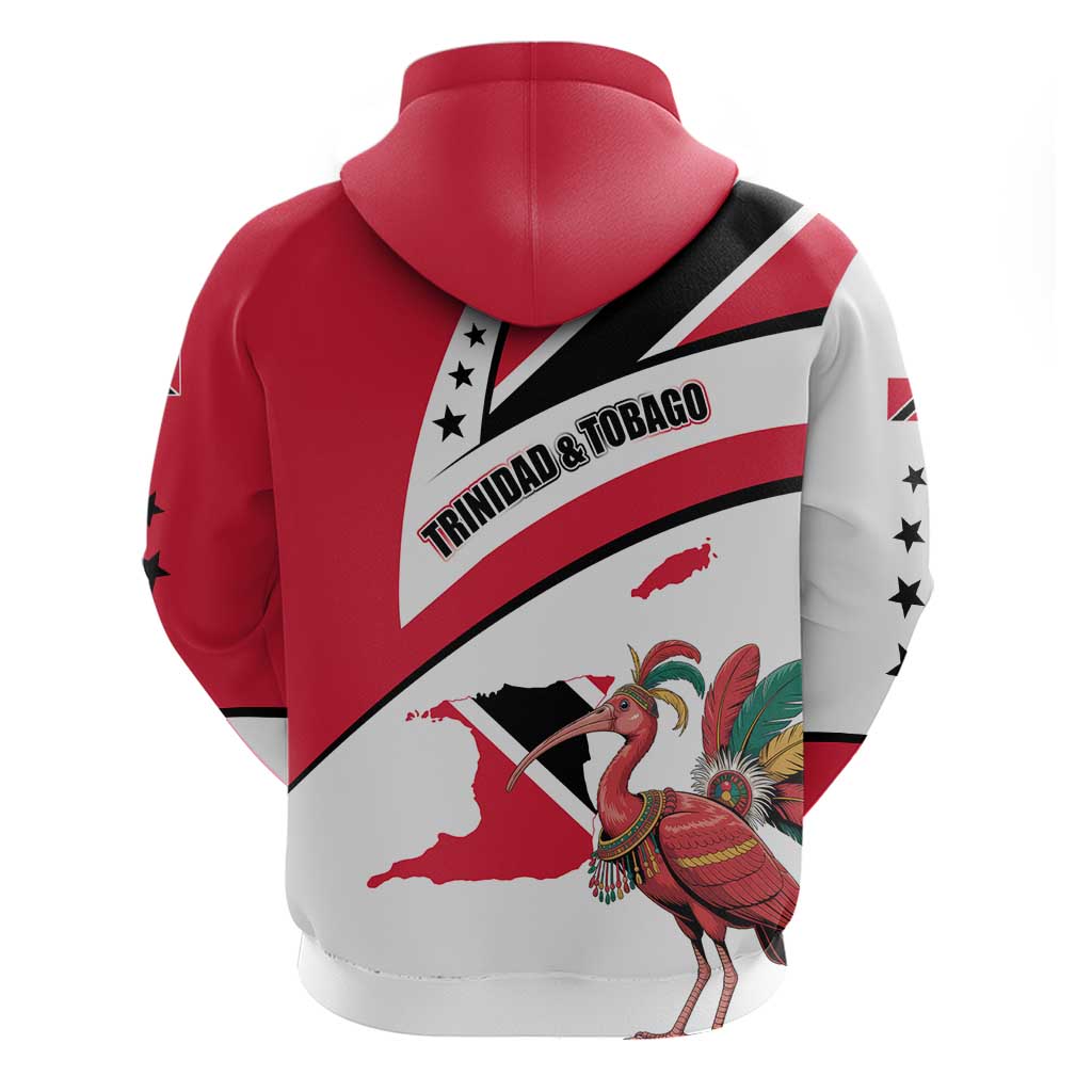 Trinidad and Tobago National Map Hoodie with Scarlet Ibis and Coat of Arms on Red White Star Theme - Wonder Print Shop
