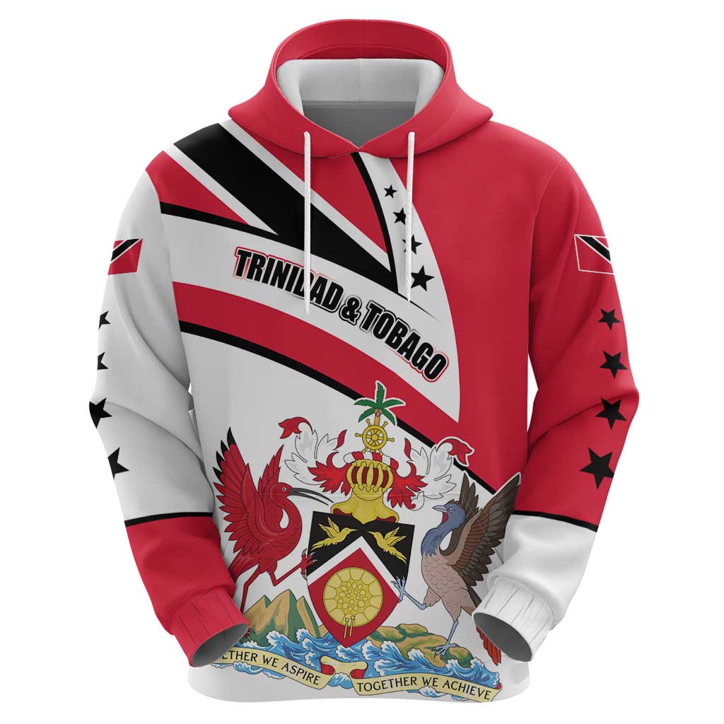 Trinidad and Tobago National Map Hoodie with Scarlet Ibis and Coat of Arms on Red White Star Theme - Wonder Print Shop