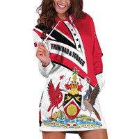 Trinidad and Tobago National Map Hoodie Dress with Scarlet Ibis and Coat of Arms on Red White Star Theme - Wonder Print Shop