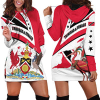 Trinidad and Tobago National Map Hoodie Dress with Scarlet Ibis and Coat of Arms on Red White Star Theme - Wonder Print Shop