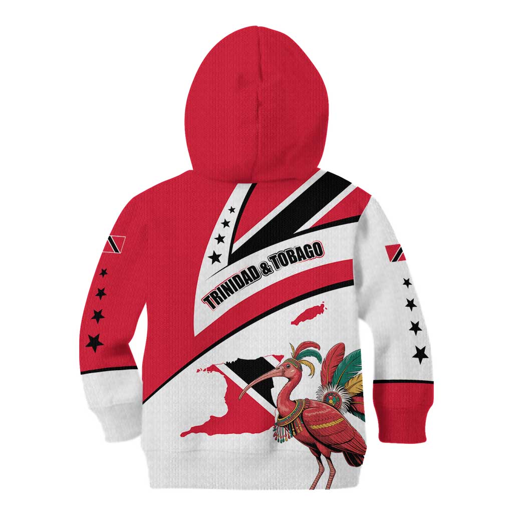 Trinidad and Tobago National Map Kid Hoodie with Scarlet Ibis and Coat of Arms on Red White Star Theme - Wonder Print Shop