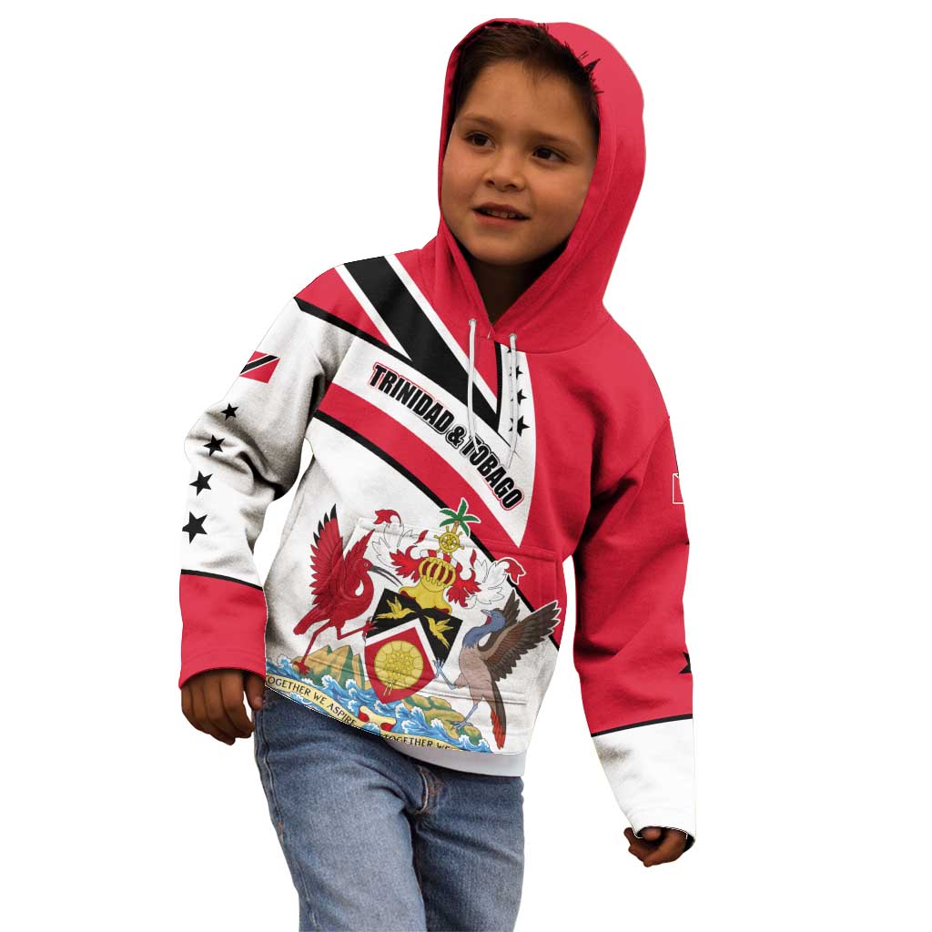 Trinidad and Tobago National Map Kid Hoodie with Scarlet Ibis and Coat of Arms on Red White Star Theme - Wonder Print Shop