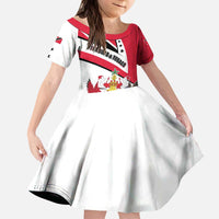 Trinidad and Tobago National Map Kid Short Sleeve Dress with Scarlet Ibis and Coat of Arms on Red White Star Theme - Wonder Print Shop