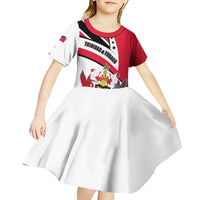 Trinidad and Tobago National Map Kid Short Sleeve Dress with Scarlet Ibis and Coat of Arms on Red White Star Theme - Wonder Print Shop