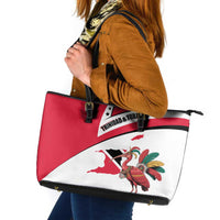 Trinidad and Tobago National Map Leather Tote Bag with Scarlet Ibis and Coat of Arms on Red White Star Theme - Wonder Print Shop