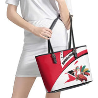 Trinidad and Tobago National Map Leather Tote Bag with Scarlet Ibis and Coat of Arms on Red White Star Theme - Wonder Print Shop