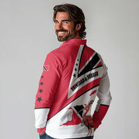 Trinidad and Tobago National Map Long Sleeve Polo Shirt with Scarlet Ibis and Coat of Arms on Red White Star Theme - Wonder Print Shop