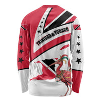 Trinidad and Tobago National Map Long Sleeve Shirt with Scarlet Ibis and Coat of Arms on Red White Star Theme - Wonder Print Shop