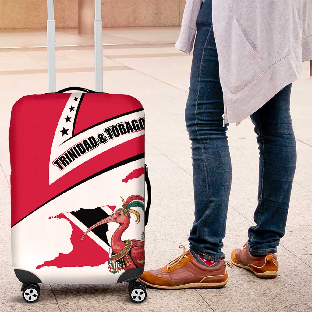 Trinidad and Tobago National Map Luggage Cover with Scarlet Ibis and Coat of Arms on Red White Star Theme - Wonder Print Shop