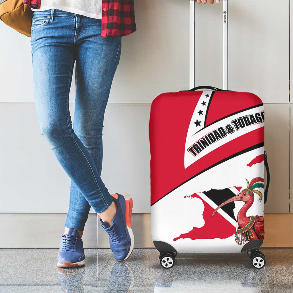 Trinidad and Tobago National Map Luggage Cover with Scarlet Ibis and Coat of Arms on Red White Star Theme - Wonder Print Shop