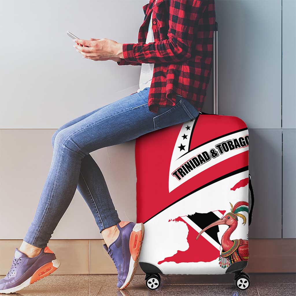 Trinidad and Tobago National Map Luggage Cover with Scarlet Ibis and Coat of Arms on Red White Star Theme - Wonder Print Shop