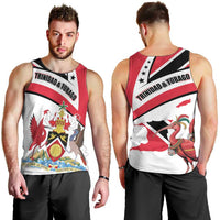 Trinidad and Tobago National Map Men Tank Top with Scarlet Ibis and Coat of Arms on Red White Star Theme - Wonder Print Shop