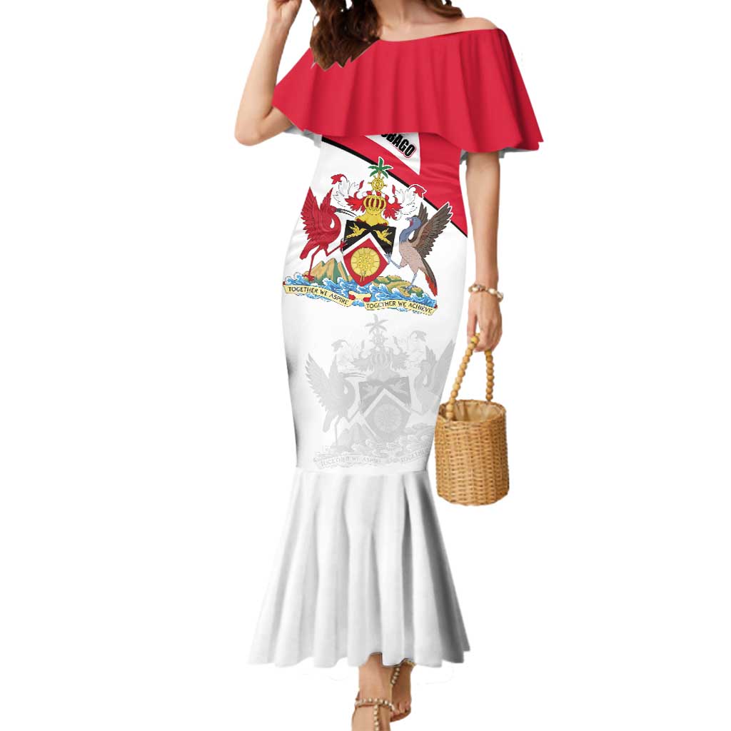 Trinidad and Tobago National Map Mermaid Dress with Scarlet Ibis and Coat of Arms on Red White Star Theme - Wonder Print Shop