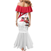 Trinidad and Tobago National Map Mermaid Dress with Scarlet Ibis and Coat of Arms on Red White Star Theme - Wonder Print Shop
