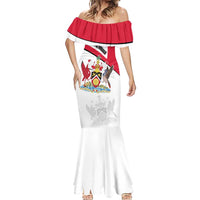 Trinidad and Tobago National Map Mermaid Dress with Scarlet Ibis and Coat of Arms on Red White Star Theme - Wonder Print Shop