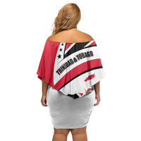 Trinidad and Tobago National Map Off Shoulder Short Dress with Scarlet Ibis and Coat of Arms on Red White Star Theme - Wonder Print Shop