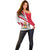 Trinidad and Tobago National Map Off Shoulder Sweater with Scarlet Ibis and Coat of Arms on Red White Star Theme - Wonder Print Shop