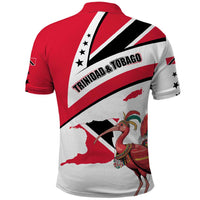 Trinidad and Tobago National Map Polo Shirt with Scarlet Ibis and Coat of Arms on Red White Star Theme - Wonder Print Shop
