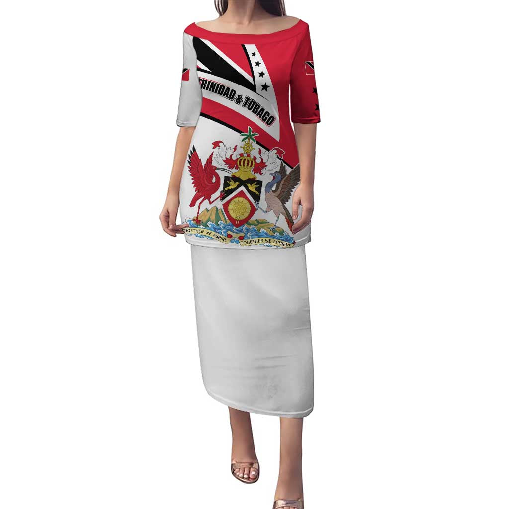 Trinidad and Tobago National Map Puletasi with Scarlet Ibis and Coat of Arms on Red White Star Theme - Wonder Print Shop