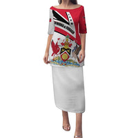 Trinidad and Tobago National Map Puletasi with Scarlet Ibis and Coat of Arms on Red White Star Theme - Wonder Print Shop