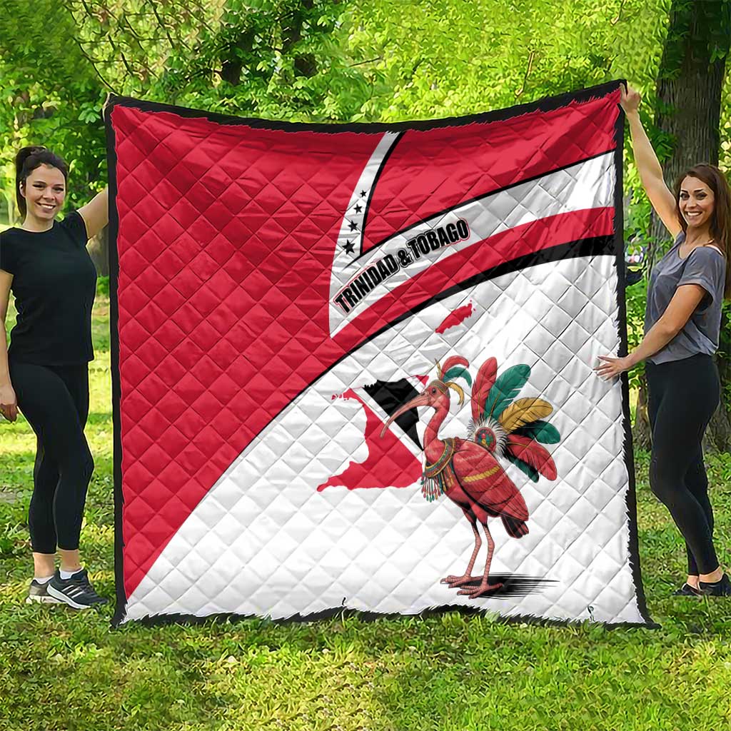Trinidad and Tobago National Map Quilt with Scarlet Ibis and Coat of Arms on Red White Star Theme - Wonder Print Shop