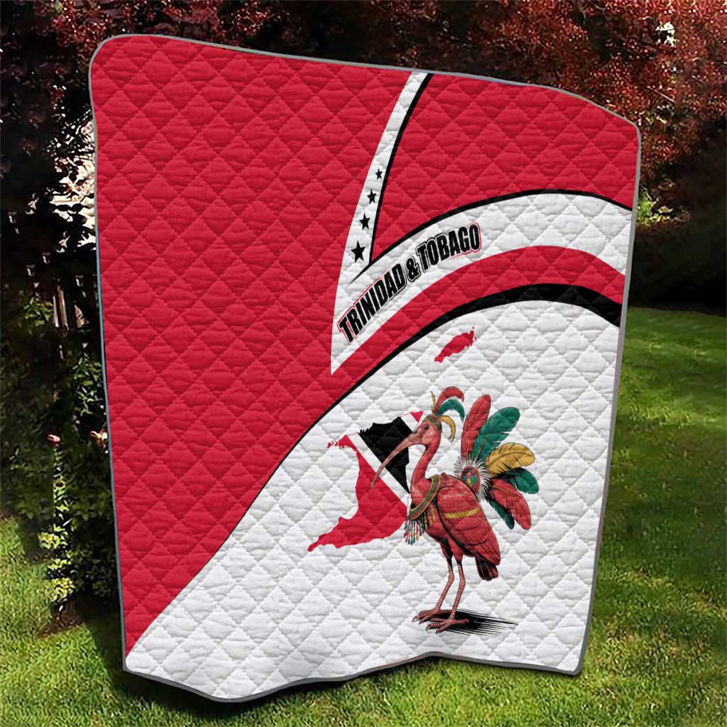 Trinidad and Tobago National Map Quilt with Scarlet Ibis and Coat of Arms on Red White Star Theme - Wonder Print Shop