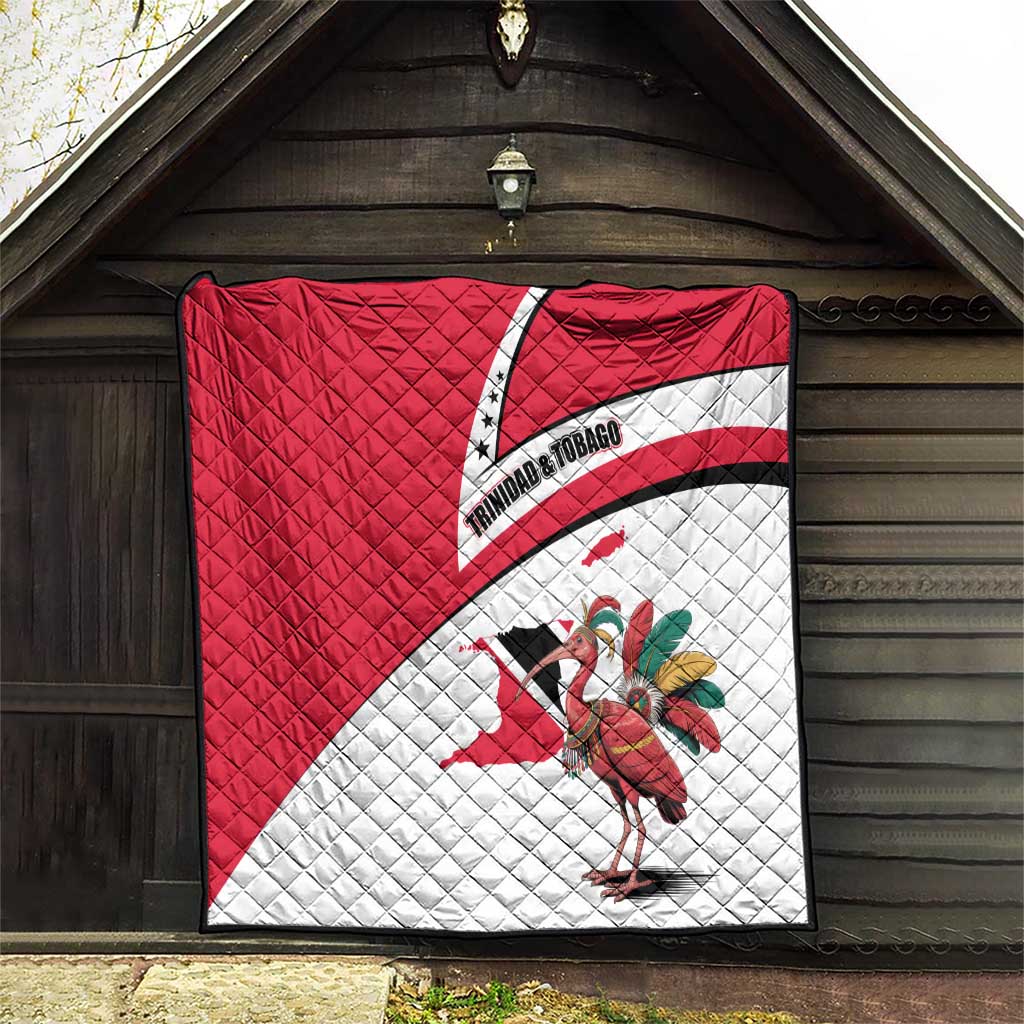 Trinidad and Tobago National Map Quilt with Scarlet Ibis and Coat of Arms on Red White Star Theme - Wonder Print Shop
