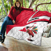 Trinidad and Tobago National Map Quilt with Scarlet Ibis and Coat of Arms on Red White Star Theme - Wonder Print Shop
