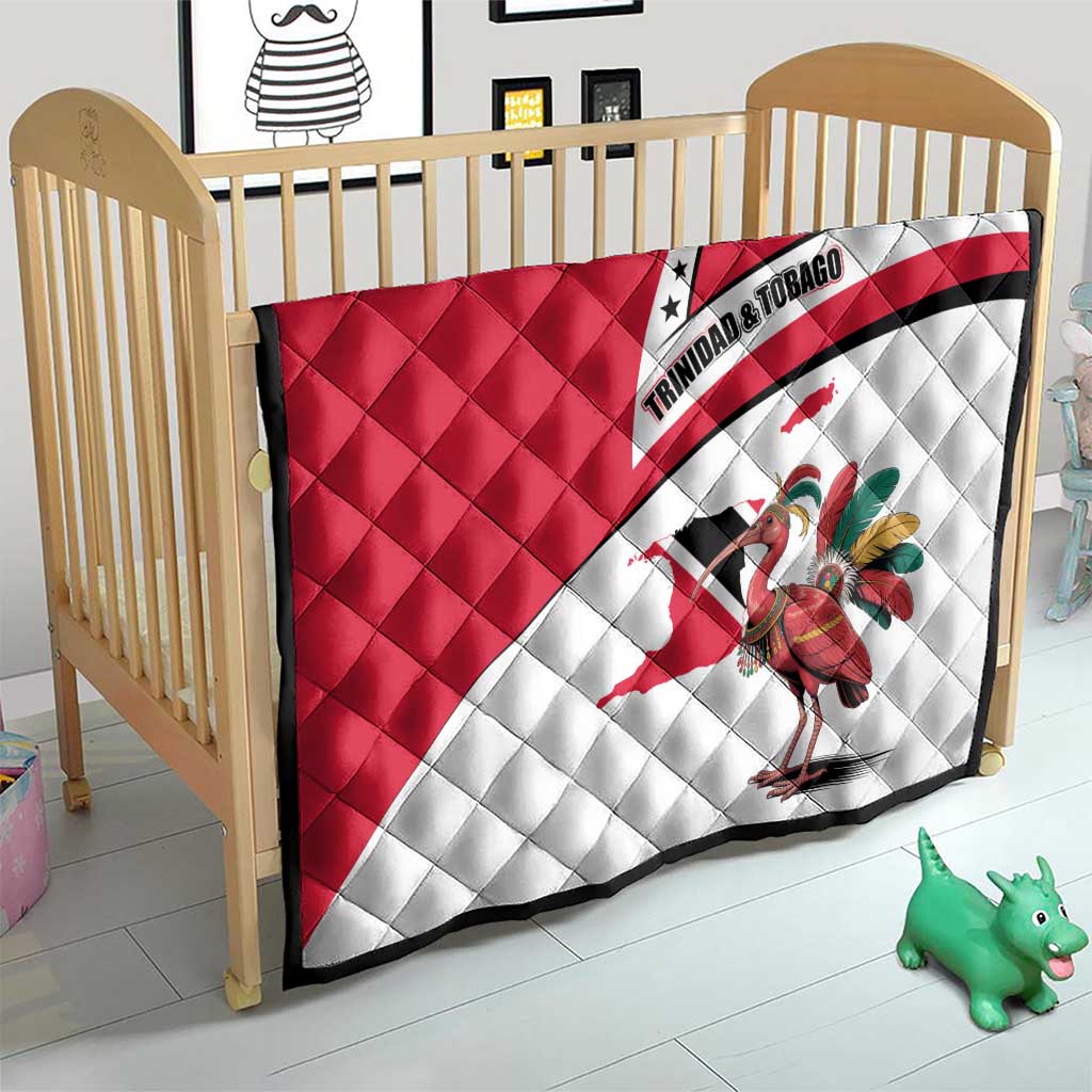 Trinidad and Tobago National Map Quilt with Scarlet Ibis and Coat of Arms on Red White Star Theme - Wonder Print Shop
