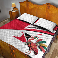 Trinidad and Tobago National Map Quilt Bed Set with Scarlet Ibis and Coat of Arms on Red White Star Theme - Wonder Print Shop