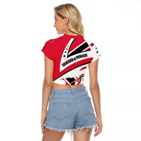 Trinidad and Tobago National Map Raglan Cropped T Shirt with Scarlet Ibis and Coat of Arms on Red White Star Theme - Wonder Print Shop