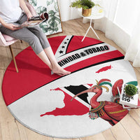 Trinidad and Tobago National Map Round Carpet with Scarlet Ibis and Coat of Arms on Red White Star Theme - Wonder Print Shop