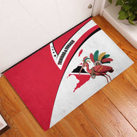 Trinidad and Tobago National Map Rubber Doormat with Scarlet Ibis and Coat of Arms on Red White Star Theme - Wonder Print Shop